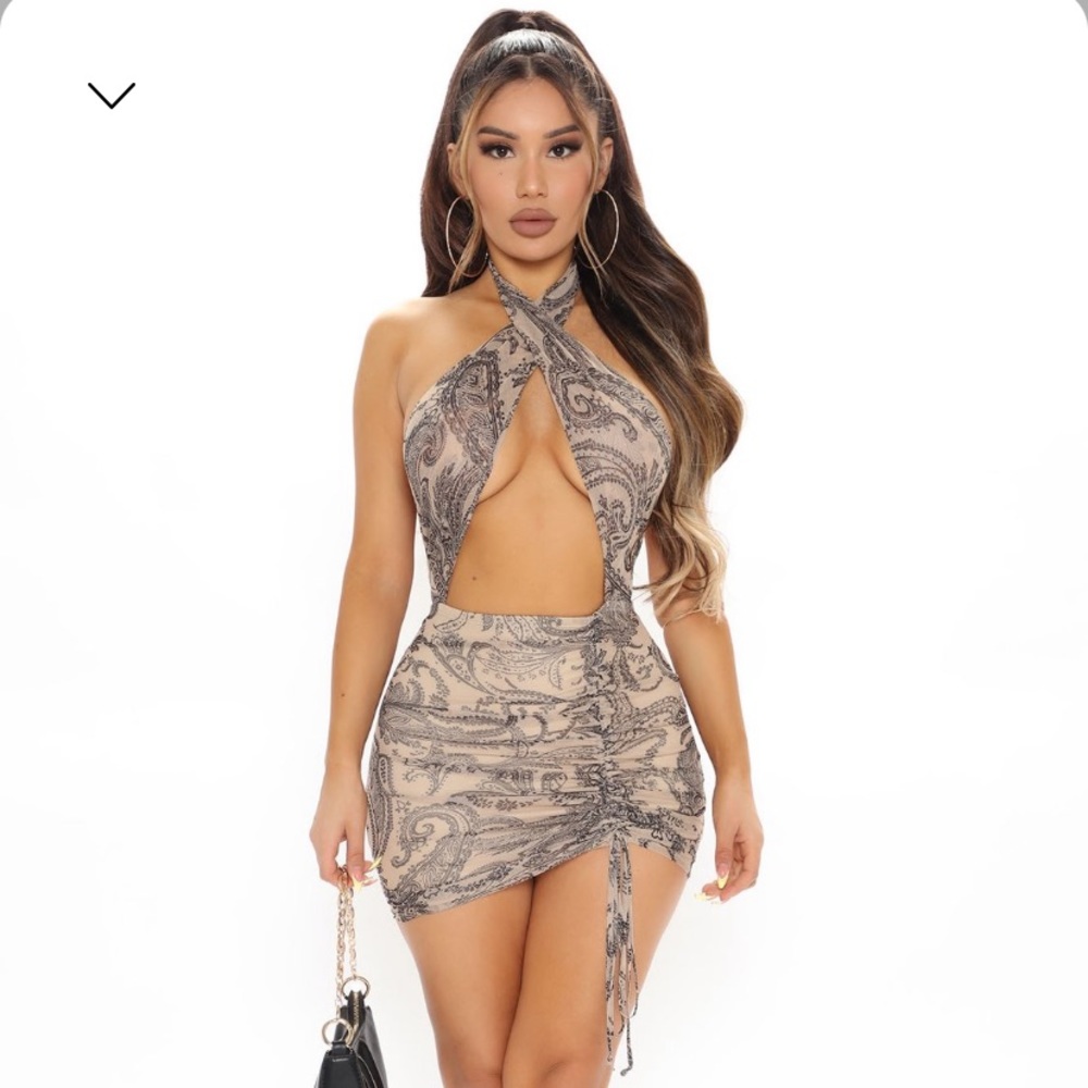 Cross over halter mini dress